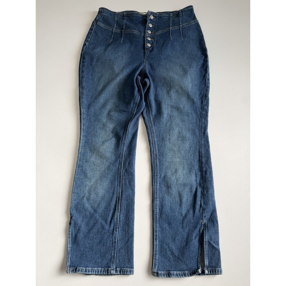 Free People CRVY Nix Corset Jeans Sz 33 High Rise Button Fly Blue